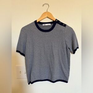 Zara Navy and White Striped Top